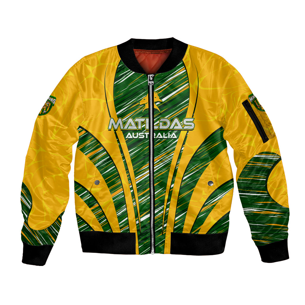 Personalised Australia Matildas Sleeve Zip Bomber Jacket Abstract Line