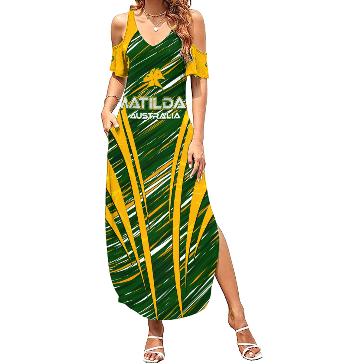 Personalised Australia Matildas Summer Maxi Dress Abstract Line