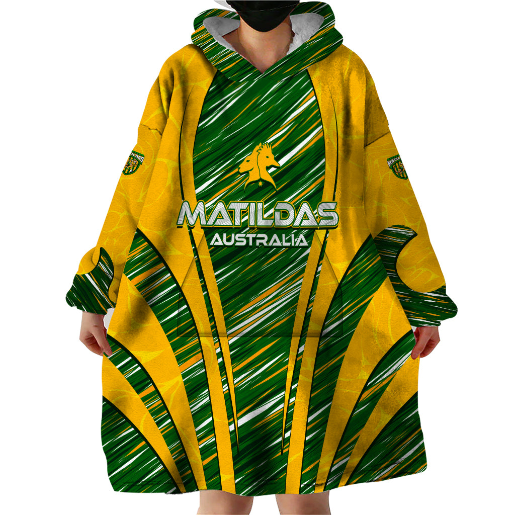 Personalised Australia Matildas Wearable Blanket Hoodie Abstract Line