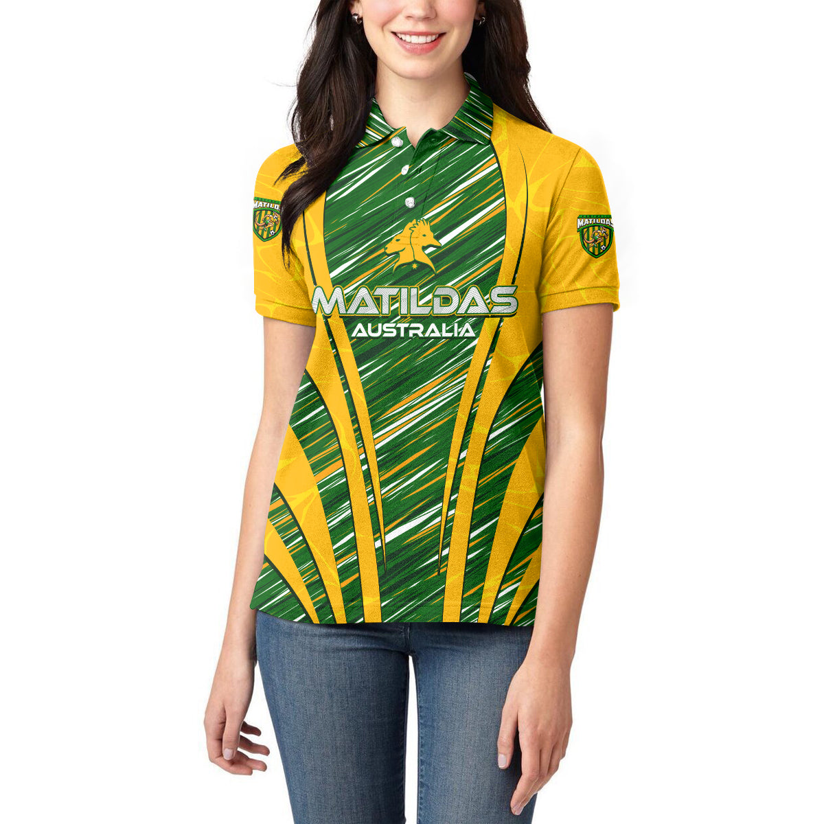 Personalised Australia Matildas Women Polo Shirt Abstract Line