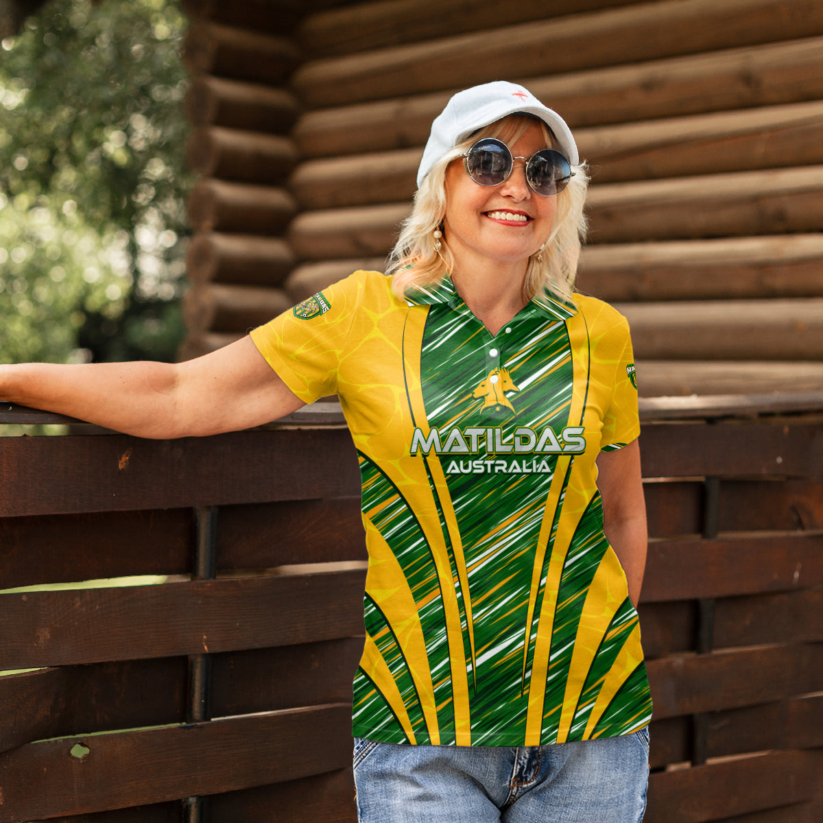 Personalised Australia Matildas Women Polo Shirt Abstract Line