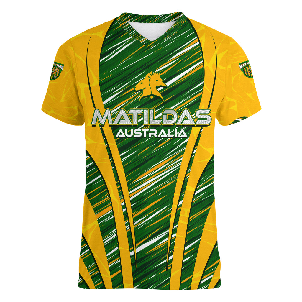Personalised Australia Matildas Women V-Neck T-Shirt Abstract Line
