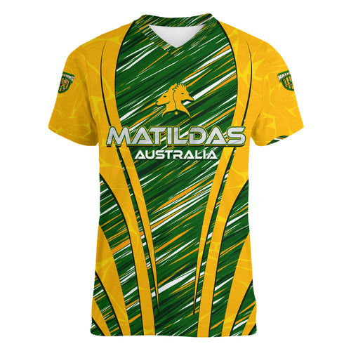Personalised Australia Matildas Women V-Neck T-Shirt Abstract Line