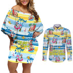 surfing-christmas-couples-matching-off-shoulder-short-dress-and-long-sleeve-button-shirt-tropical-santa-lets-go-surfing