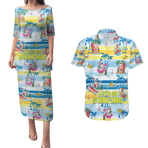 surfing-christmas-couples-matching-puletasi-dress-and-hawaiian-shirt-tropical-santa-lets-go-surfing