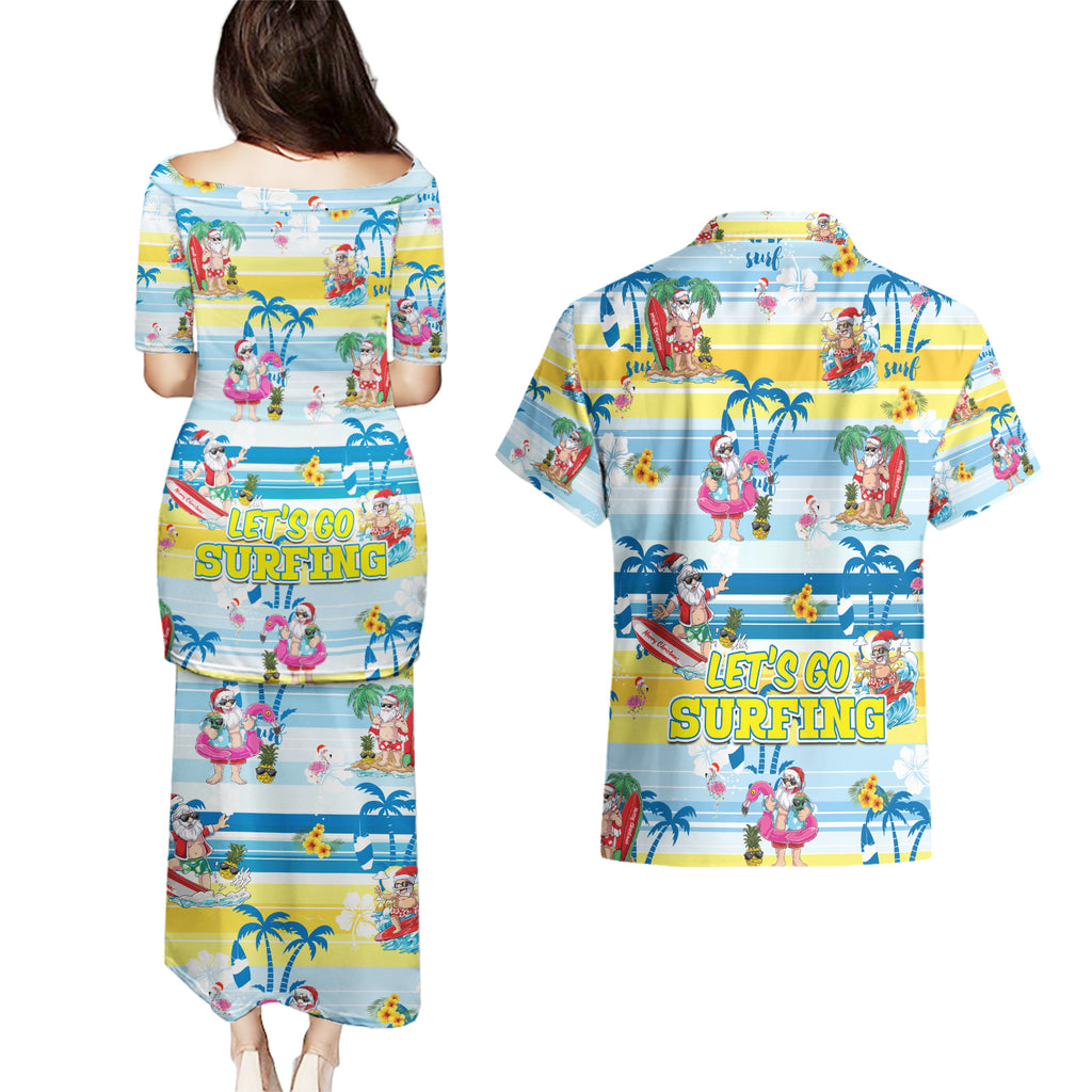 surfing-christmas-couples-matching-puletasi-dress-and-hawaiian-shirt-tropical-santa-lets-go-surfing