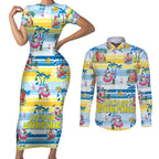 surfing-christmas-couples-matching-short-sleeve-bodycon-dress-and-long-sleeve-button-shirt-tropical-santa-lets-go-surfing