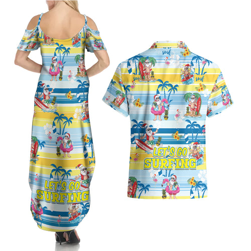 surfing-christmas-couples-matching-summer-maxi-dress-and-hawaiian-shirt-tropical-santa-lets-go-surfing