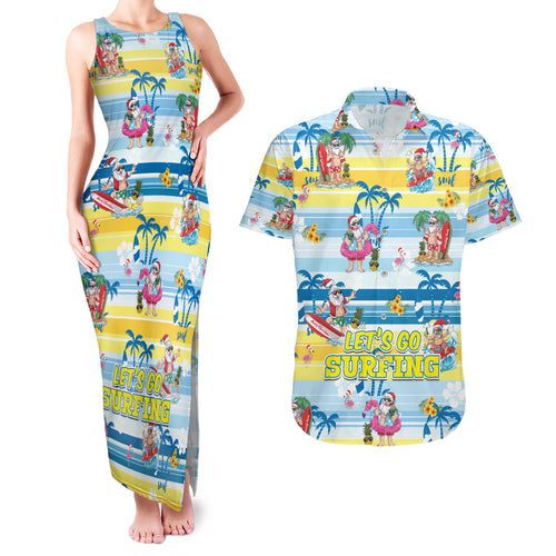 surfing-christmas-couples-matching-tank-maxi-dress-and-hawaiian-shirt-tropical-santa-lets-go-surfing