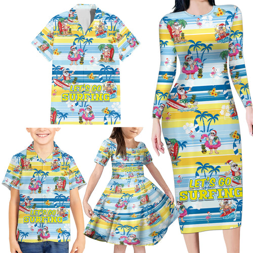 surfing-christmas-family-matching-long-sleeve-bodycon-dress-and-hawaiian-shirt-tropical-santa-lets-go-surfing
