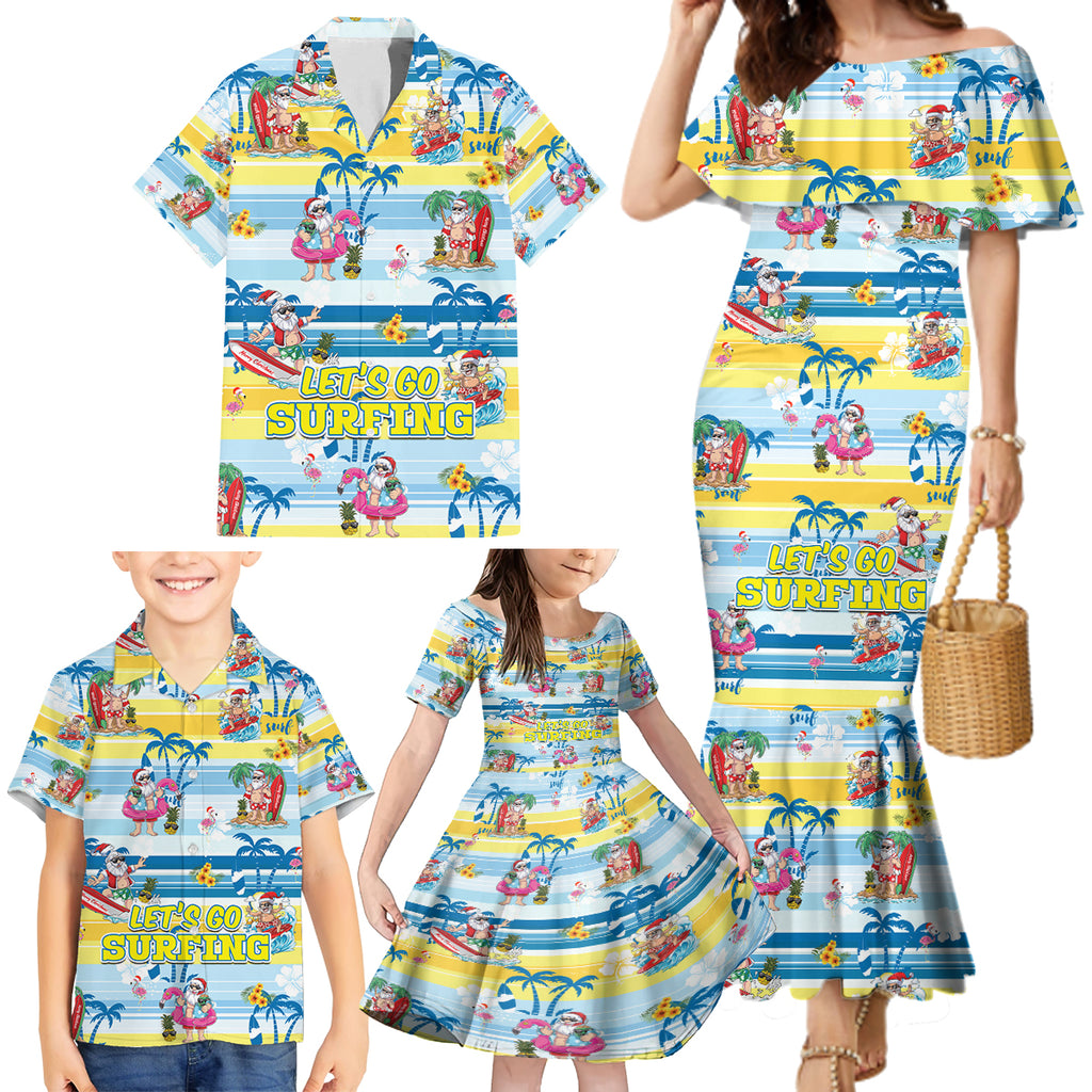 surfing-christmas-family-matching-mermaid-dress-and-hawaiian-shirt-tropical-santa-lets-go-surfing