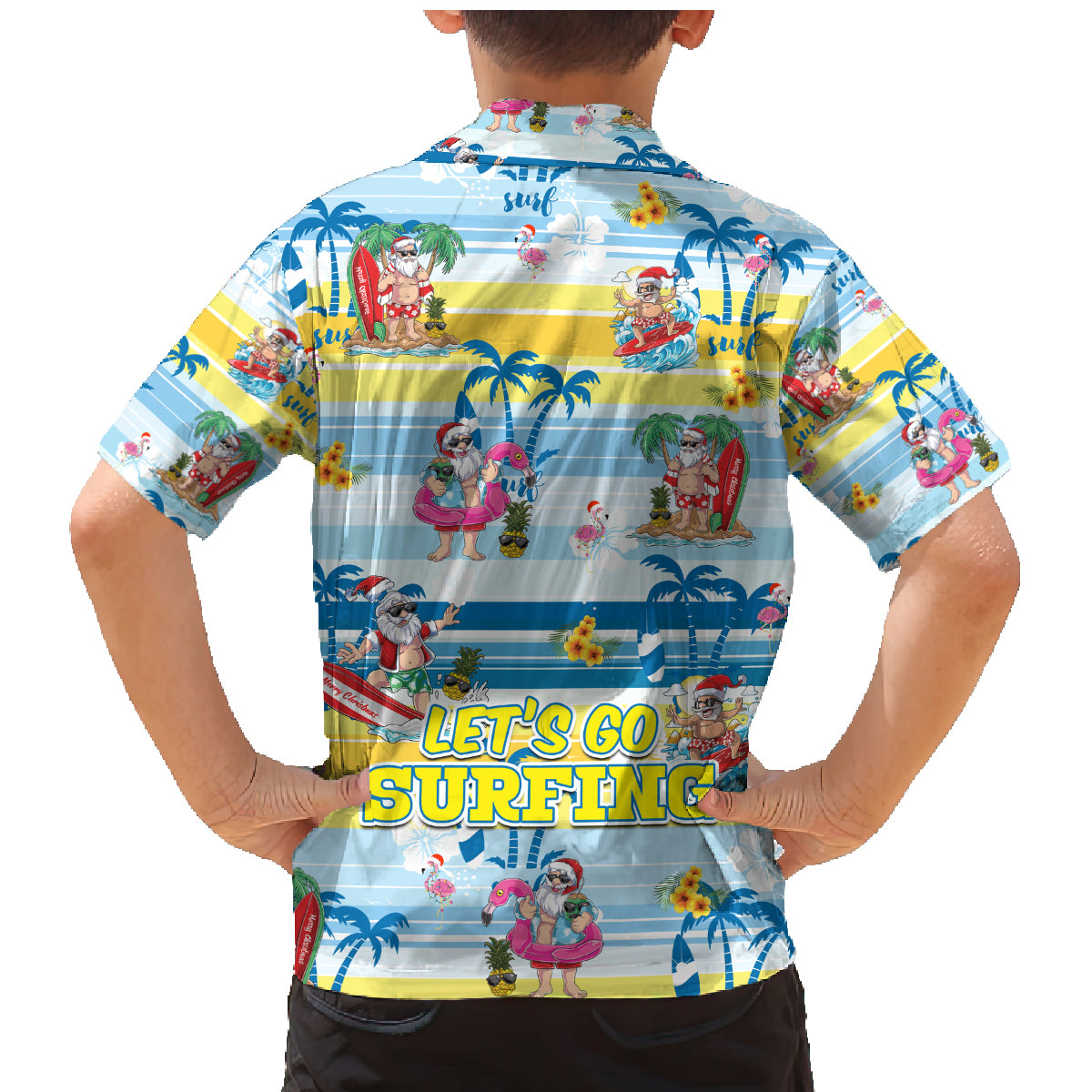 surfing-christmas-family-matching-mermaid-dress-and-hawaiian-shirt-tropical-santa-lets-go-surfing