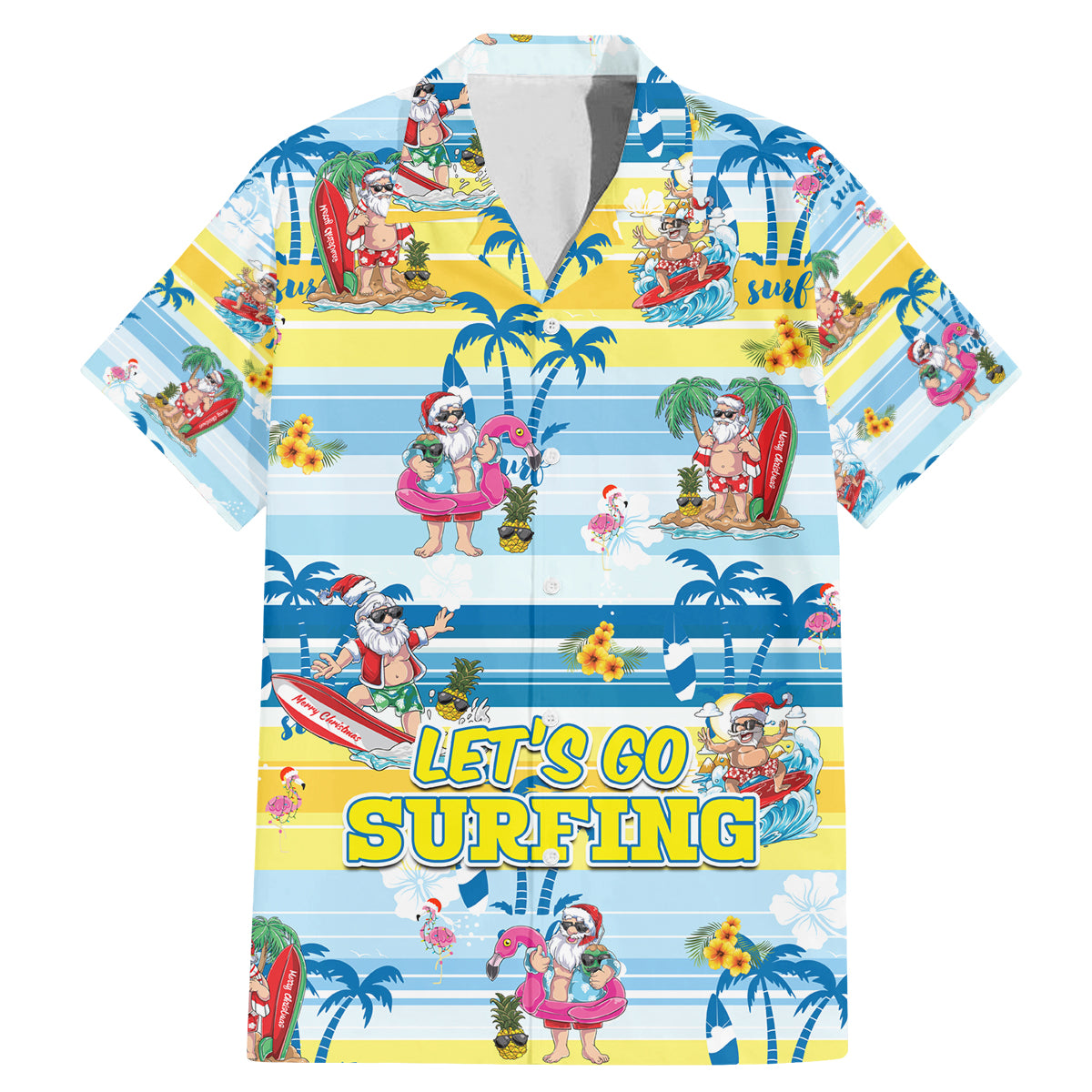 surfing-christmas-family-matching-mermaid-dress-and-hawaiian-shirt-tropical-santa-lets-go-surfing