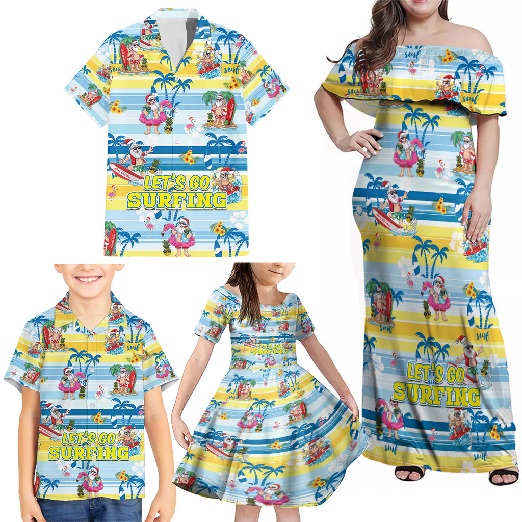 surfing-christmas-family-matching-off-shoulder-maxi-dress-and-hawaiian-shirt-tropical-santa-lets-go-surfing