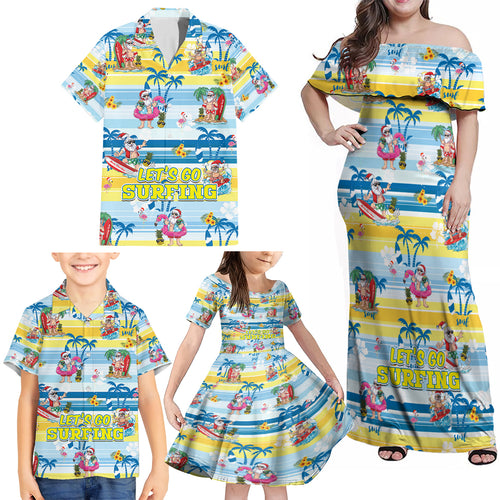 surfing-christmas-family-matching-off-shoulder-maxi-dress-and-hawaiian-shirt-tropical-santa-lets-go-surfing