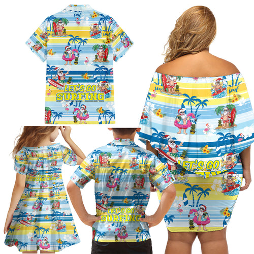surfing-christmas-family-matching-off-shoulder-short-dress-and-hawaiian-shirt-tropical-santa-lets-go-surfing