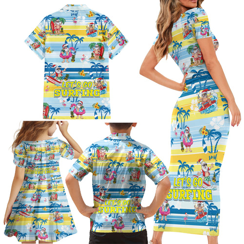surfing-christmas-family-matching-short-sleeve-bodycon-dress-and-hawaiian-shirt-tropical-santa-lets-go-surfing