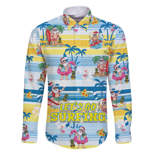 surfing-christmas-family-matching-short-sleeve-bodycon-dress-and-hawaiian-shirt-tropical-santa-lets-go-surfing