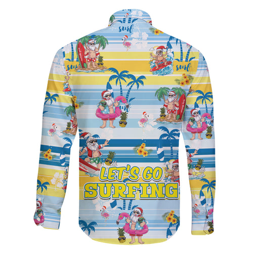surfing-christmas-family-matching-short-sleeve-bodycon-dress-and-hawaiian-shirt-tropical-santa-lets-go-surfing