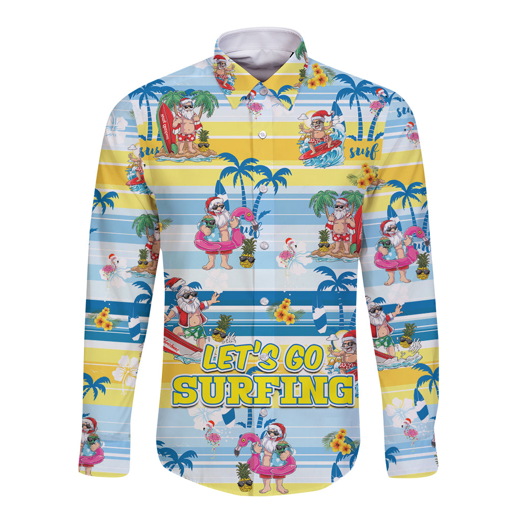 surfing-christmas-long-sleeve-button-shirt-tropical-santa-lets-go-surfing