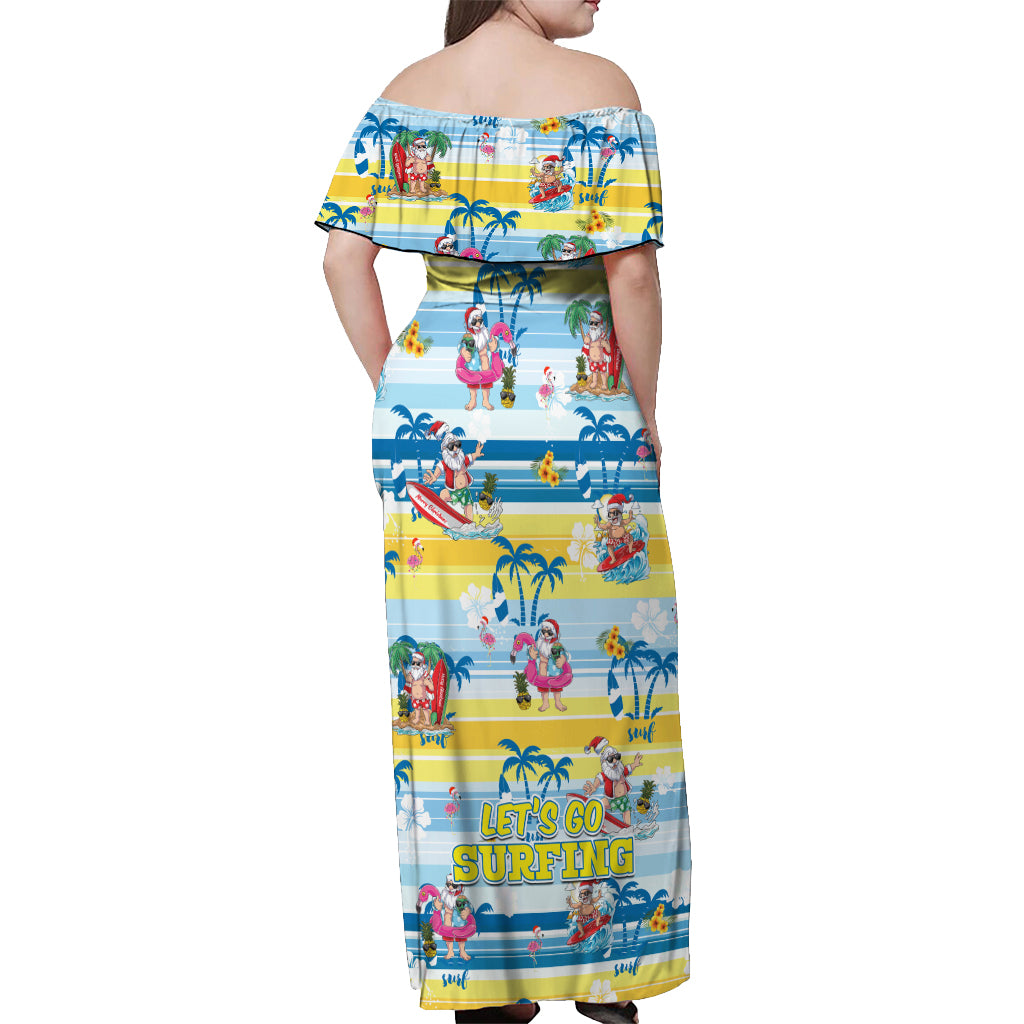 surfing-christmas-off-shoulder-maxi-dress-tropical-santa-lets-go-surfing