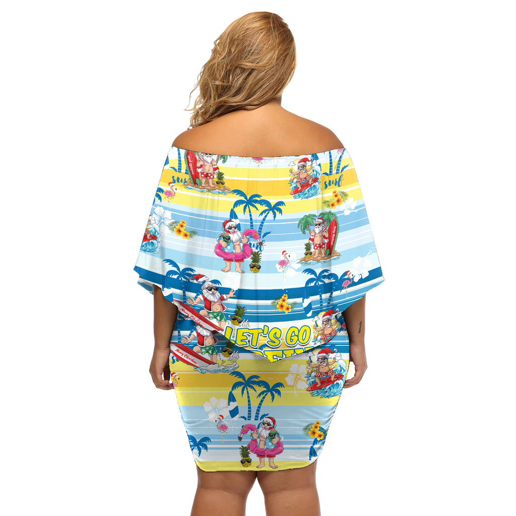 surfing-christmas-off-shoulder-short-dress-tropical-santa-lets-go-surfing