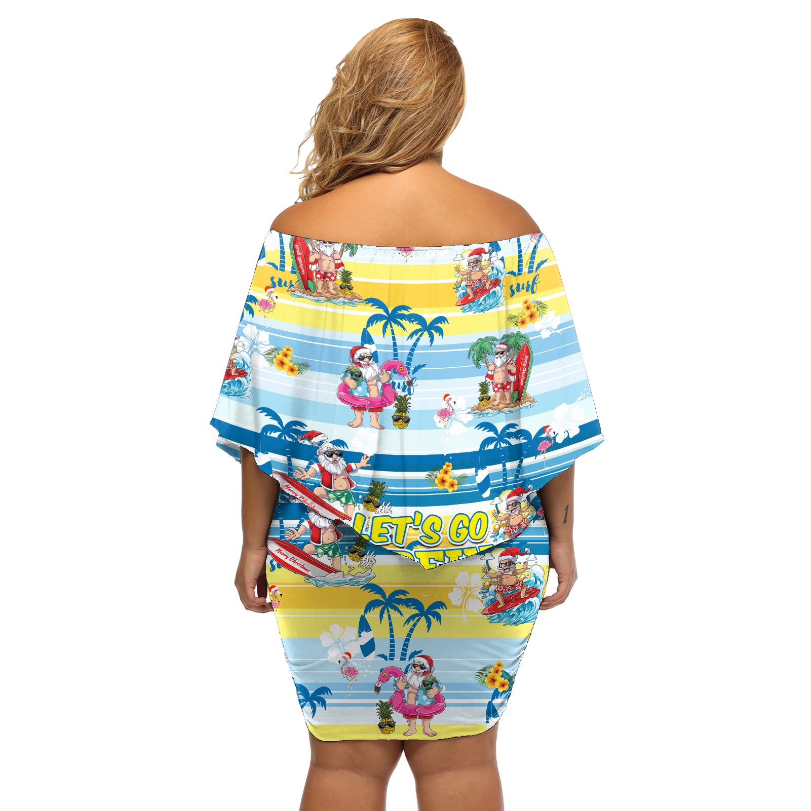 surfing-christmas-off-shoulder-short-dress-tropical-santa-lets-go-surfing