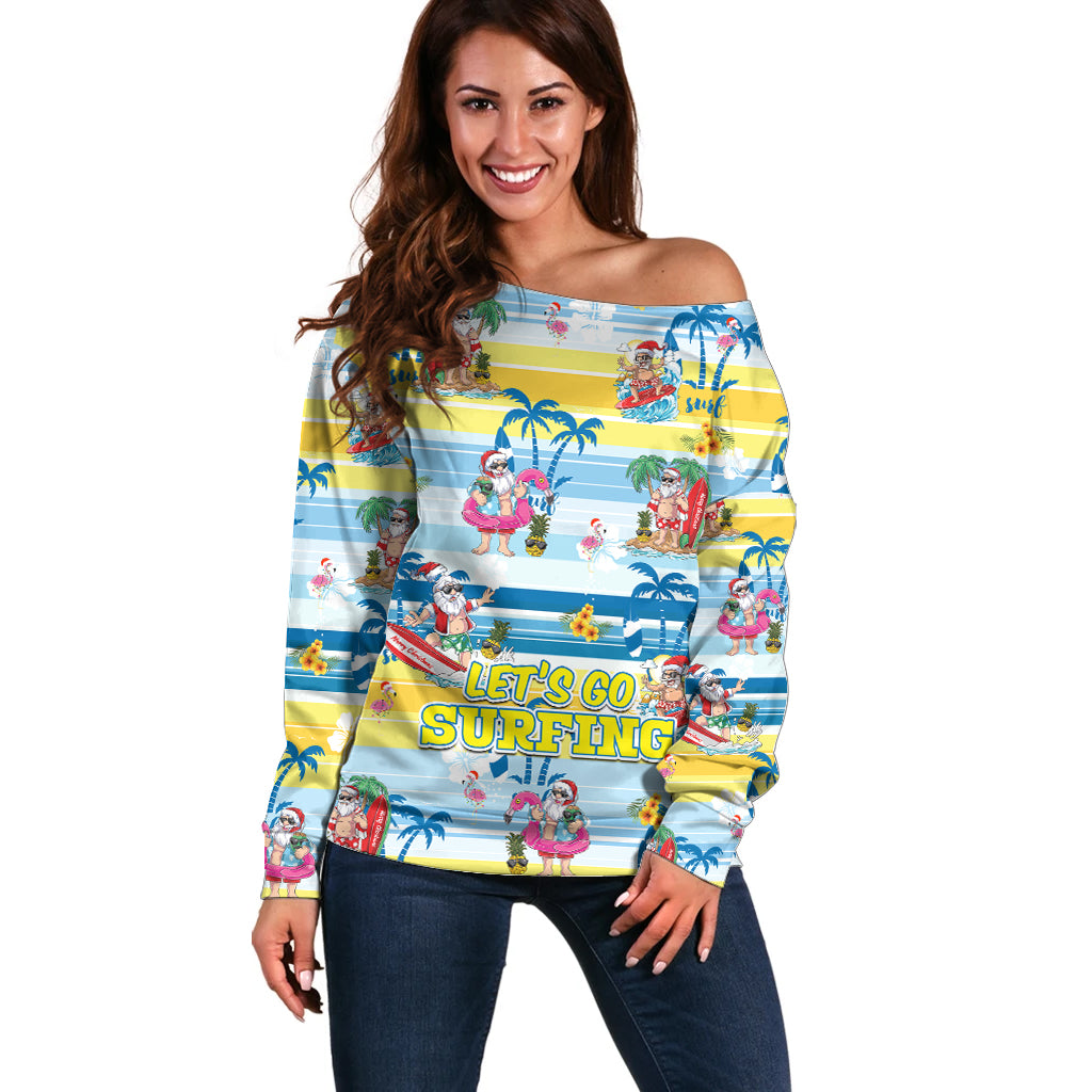 surfing-christmas-off-shoulder-sweater-tropical-santa-lets-go-surfing