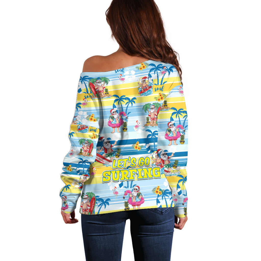surfing-christmas-off-shoulder-sweater-tropical-santa-lets-go-surfing
