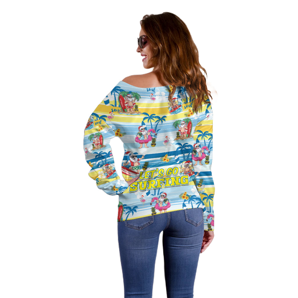 surfing-christmas-off-shoulder-sweater-tropical-santa-lets-go-surfing