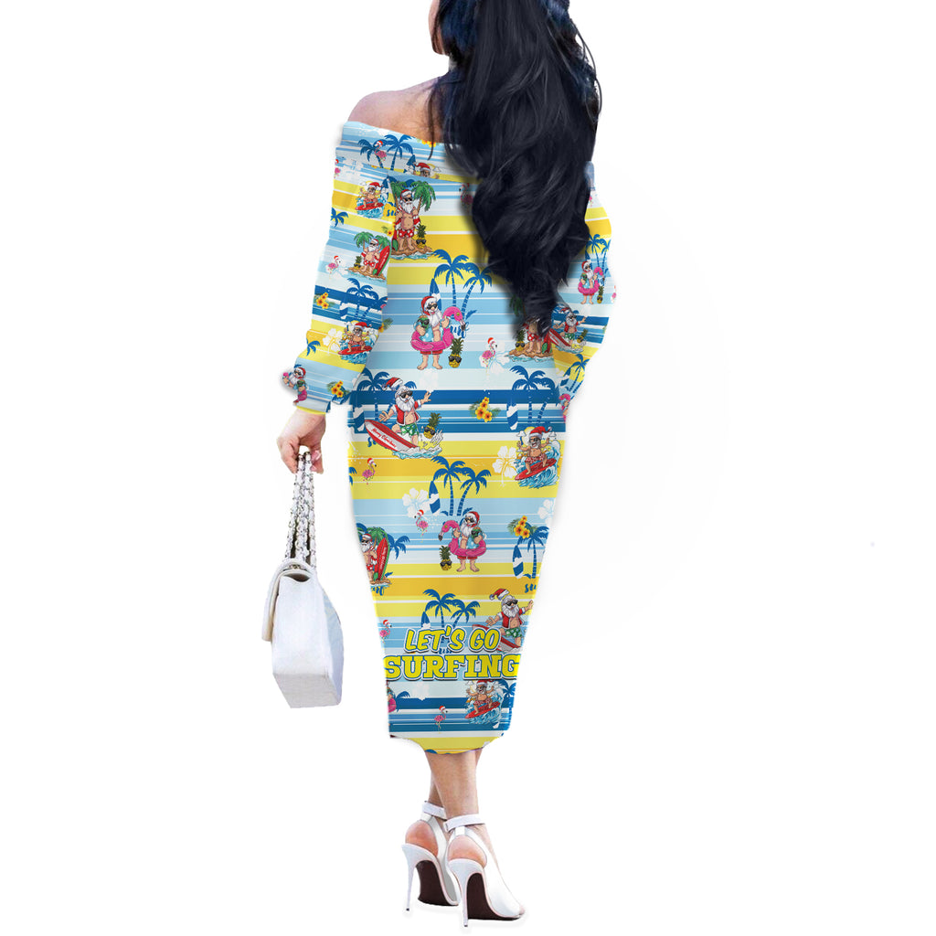 surfing-christmas-off-the-shoulder-long-sleeve-dress-tropical-santa-lets-go-surfing