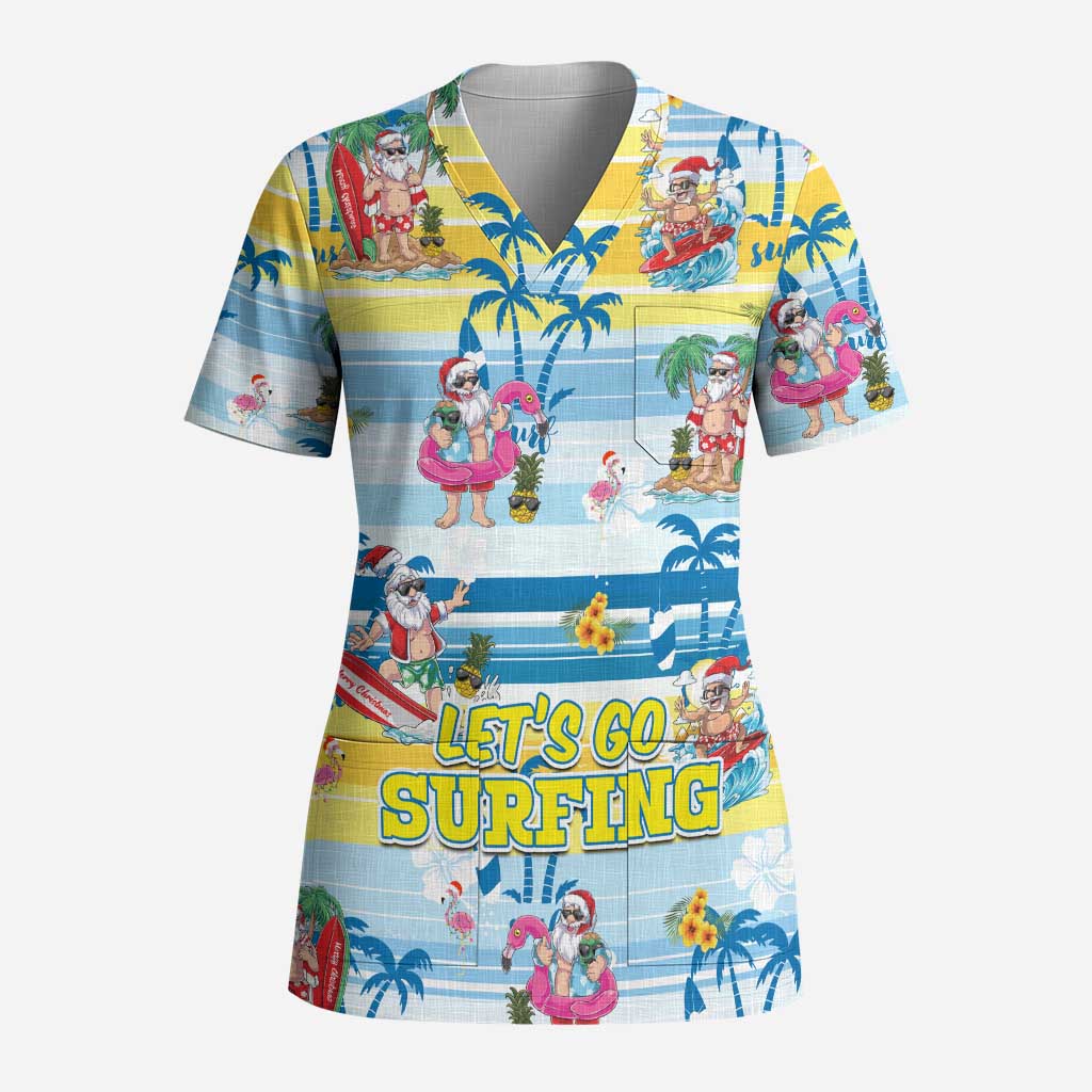 Surfing Christmas Scrub Top Tropical Santa Let's Go Surfing - Aussie Hoodie