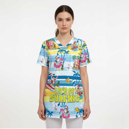 Surfing Christmas Scrub Top Tropical Santa Let's Go Surfing - Aussie Hoodie