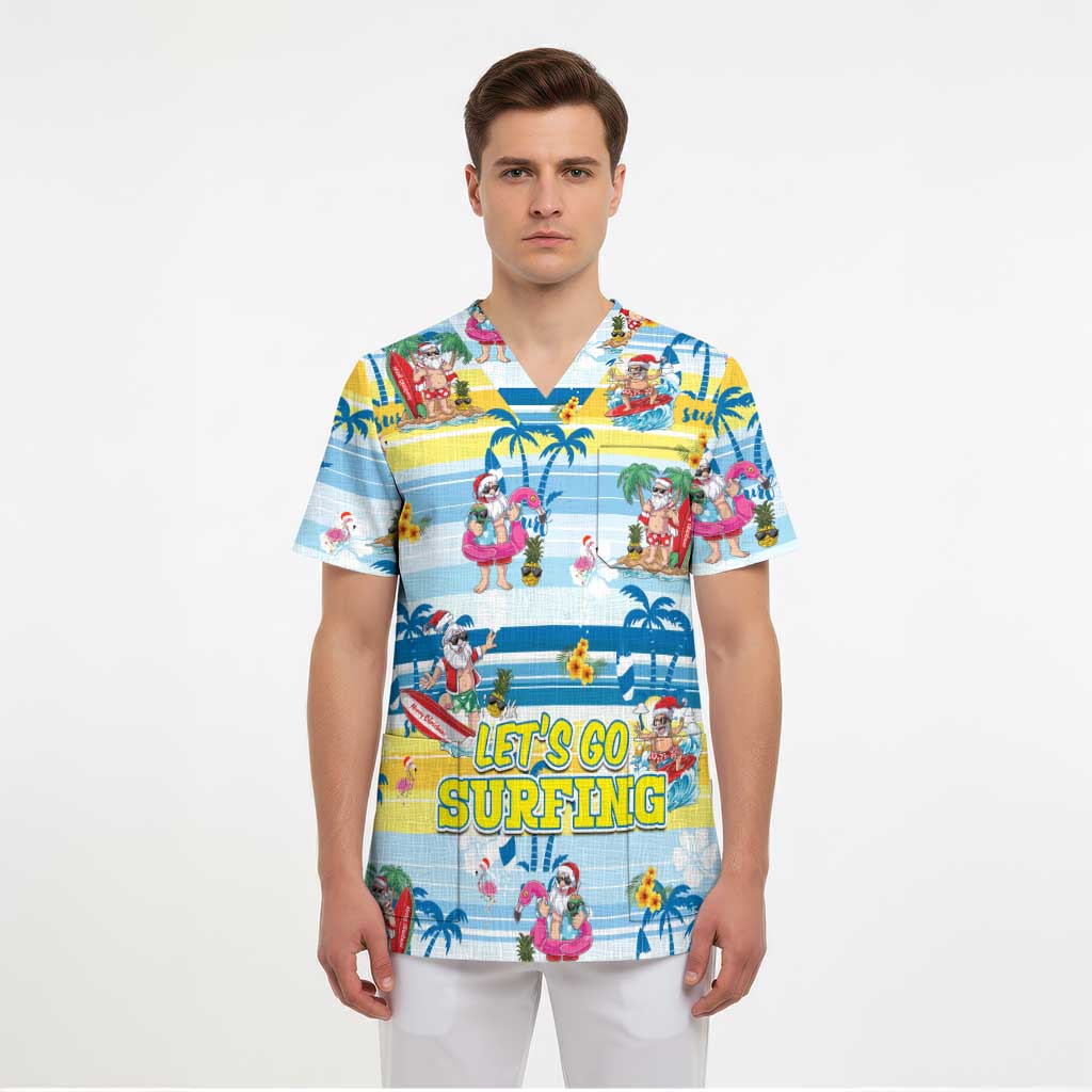 Surfing Christmas Scrub Top Tropical Santa Let's Go Surfing - Aussie Hoodie