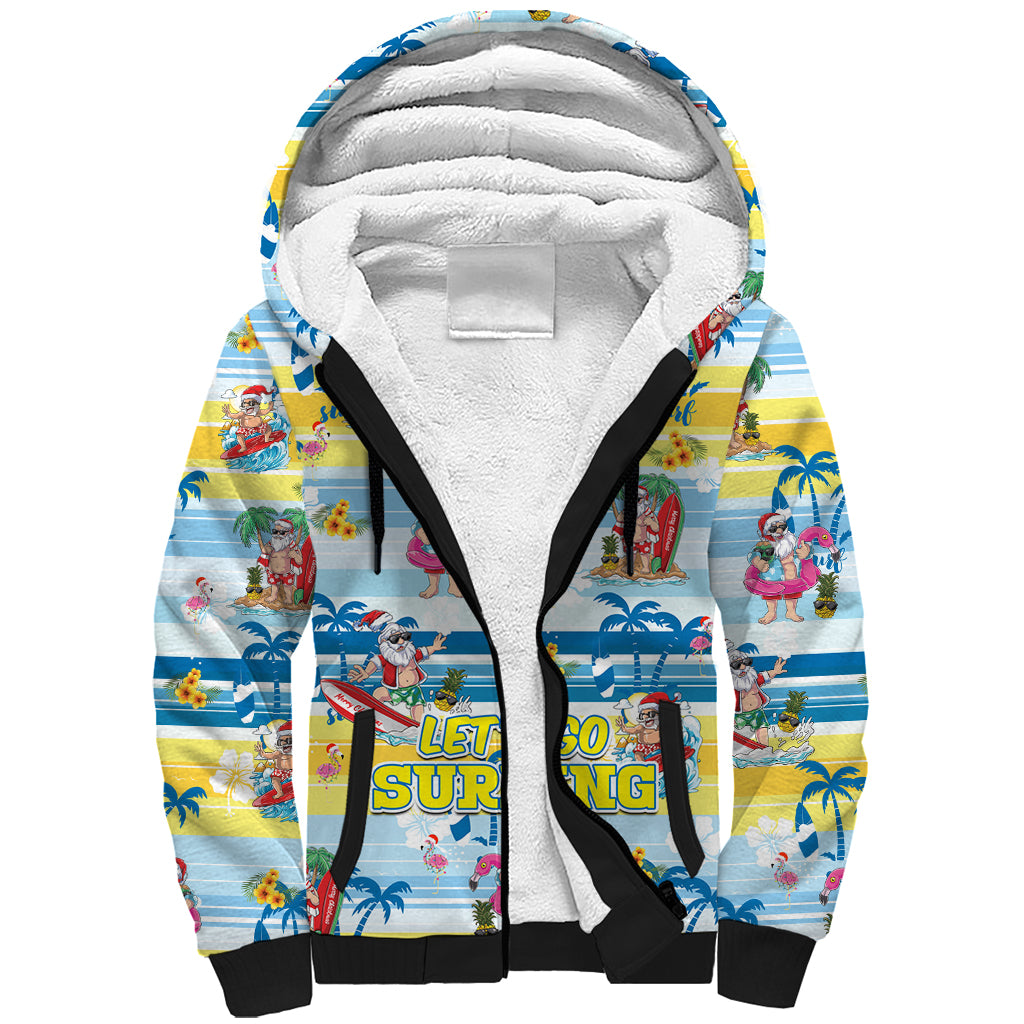 surfing-christmas-sherpa-hoodie-tropical-santa-lets-go-surfing