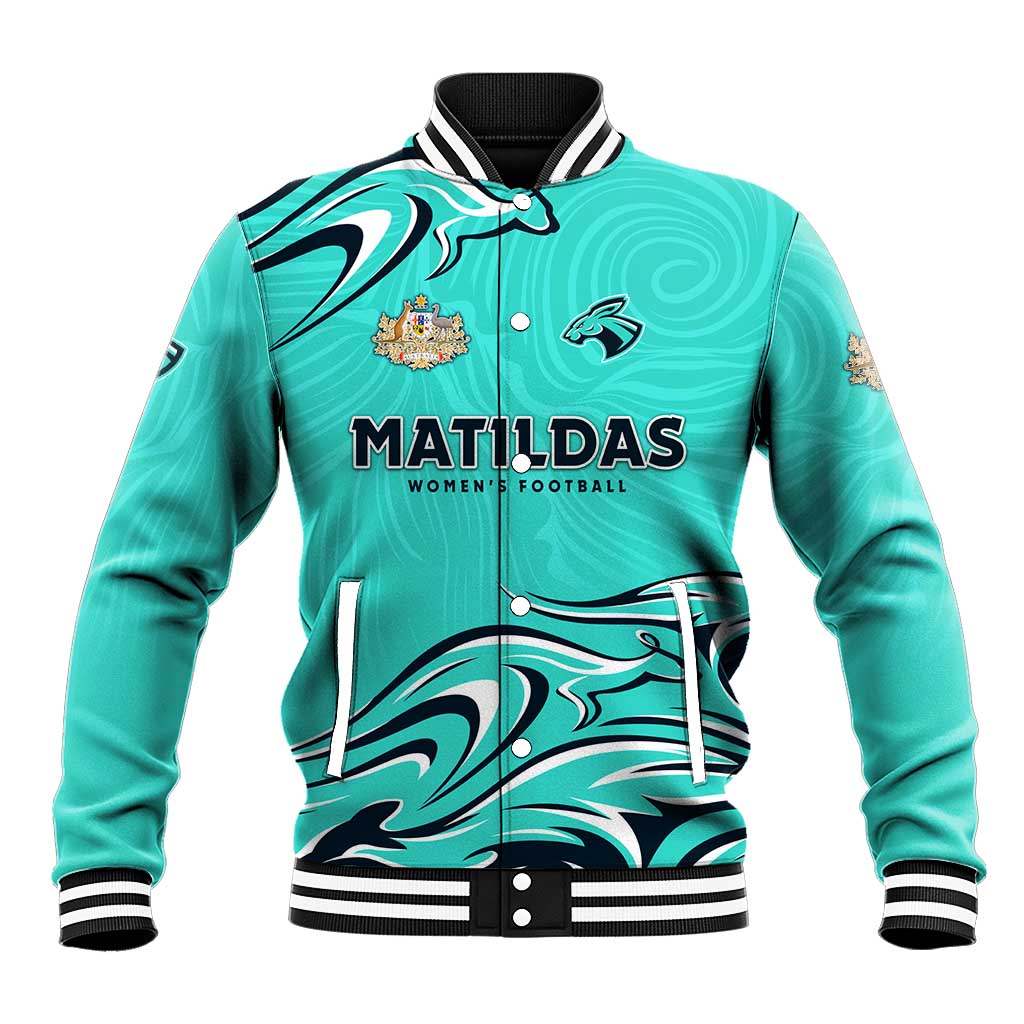 Personalised Australia Soccer Matildas Baseball Jacket Kangaroo Tornado Turquoise DT02