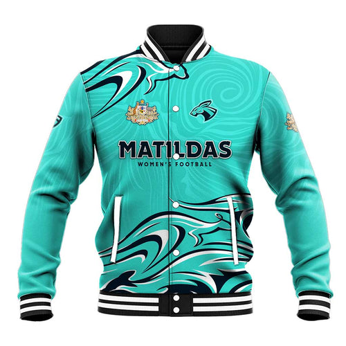 Personalised Australia Soccer Matildas Baseball Jacket Kangaroo Tornado Turquoise DT02