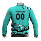 Personalised Australia Soccer Matildas Baseball Jacket Kangaroo Tornado Turquoise DT02