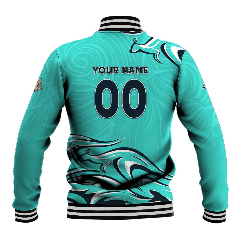 Personalised Australia Soccer Matildas Baseball Jacket Kangaroo Tornado Turquoise DT02