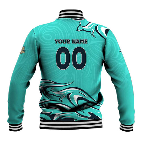 Personalised Australia Soccer Matildas Baseball Jacket Kangaroo Tornado Turquoise DT02