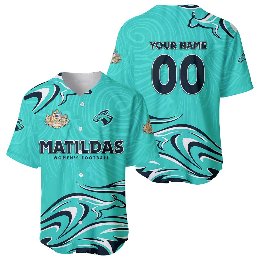 Personalised Australia Soccer Matildas Baseball Jersey Kangaroo Tornado Turquoise DT02