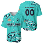 Personalised Australia Soccer Matildas Baseball Jersey Kangaroo Tornado Turquoise DT02