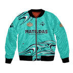 Personalised Australia Soccer Matildas Bomber Jacket Kangaroo Tornado Turquoise DT02