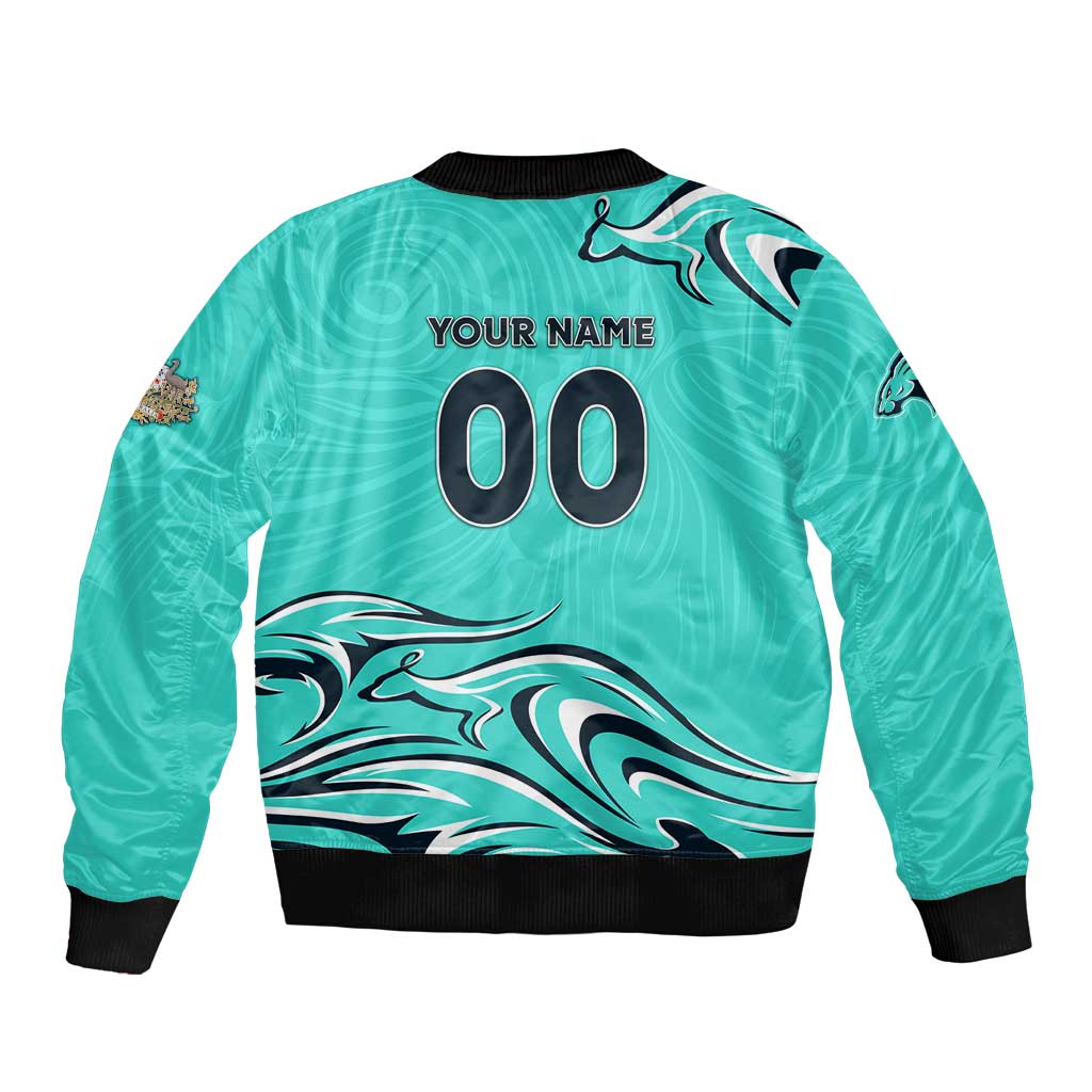 Personalised Australia Soccer Matildas Bomber Jacket Kangaroo Tornado Turquoise DT02
