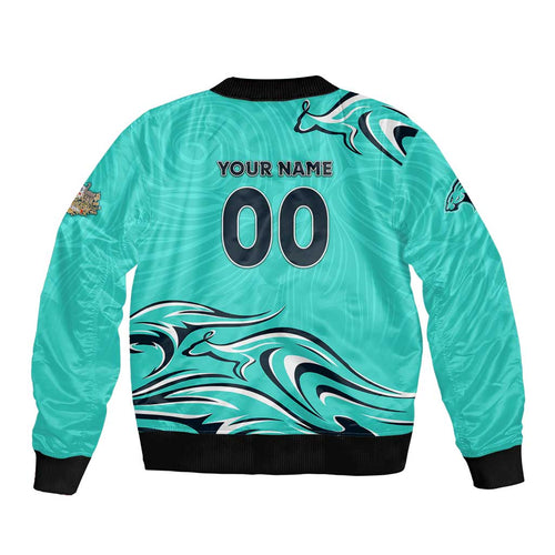 Personalised Australia Soccer Matildas Bomber Jacket Kangaroo Tornado Turquoise DT02
