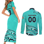 Personalised Australia Soccer Matildas Couples Matching Short Sleeve Bodycon Dress and Long Sleeve Button Shirt Kangaroo Tornado Turquoise DT02