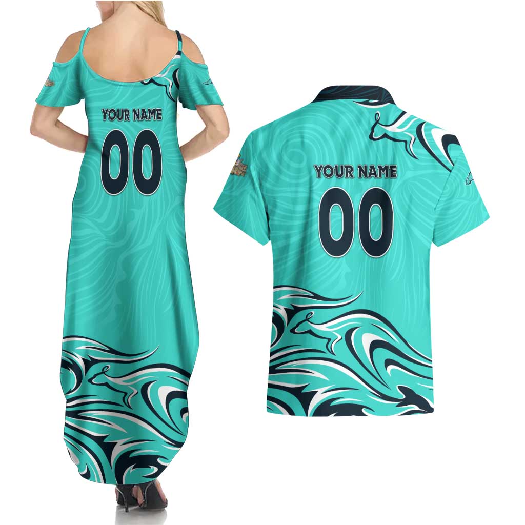 Personalised Australia Soccer Matildas Couples Matching Summer Maxi Dress and Hawaiian Shirt Kangaroo Tornado Turquoise DT02