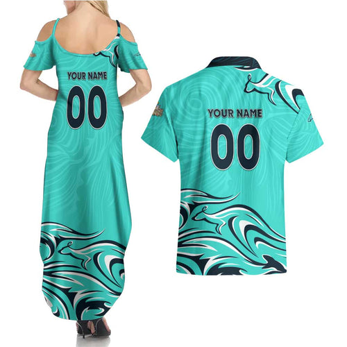 Personalised Australia Soccer Matildas Couples Matching Summer Maxi Dress and Hawaiian Shirt Kangaroo Tornado Turquoise DT02