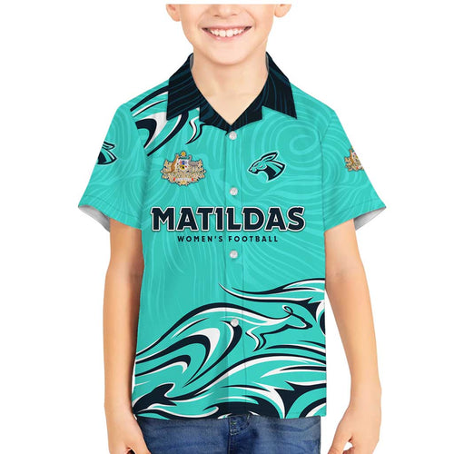 Personalised Australia Soccer Matildas Family Matching Mermaid Dress and Hawaiian Shirt Kangaroo Tornado Turquoise DT02