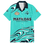 Personalised Australia Soccer Matildas Family Matching Off The Shoulder Long Sleeve Dress and Hawaiian Shirt Kangaroo Tornado Turquoise DT02